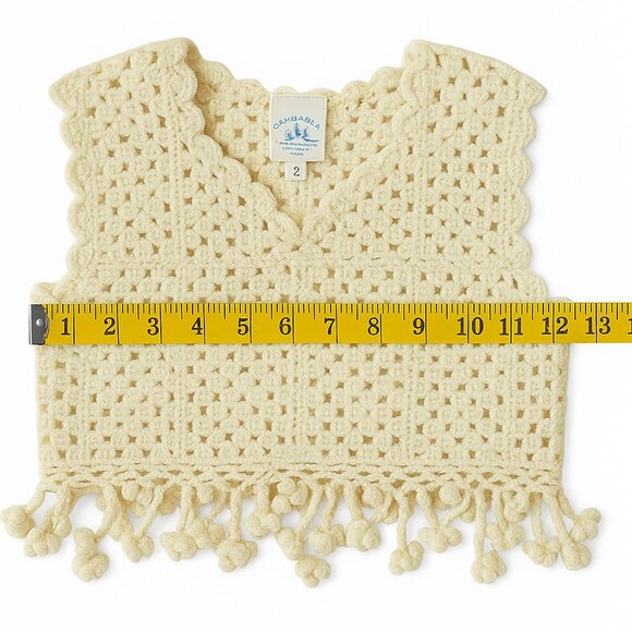 Charabia Crochet Fringe Sweater Vest Size 2 – Cream Boho Toddler Knitwear - Picture 7 of 9